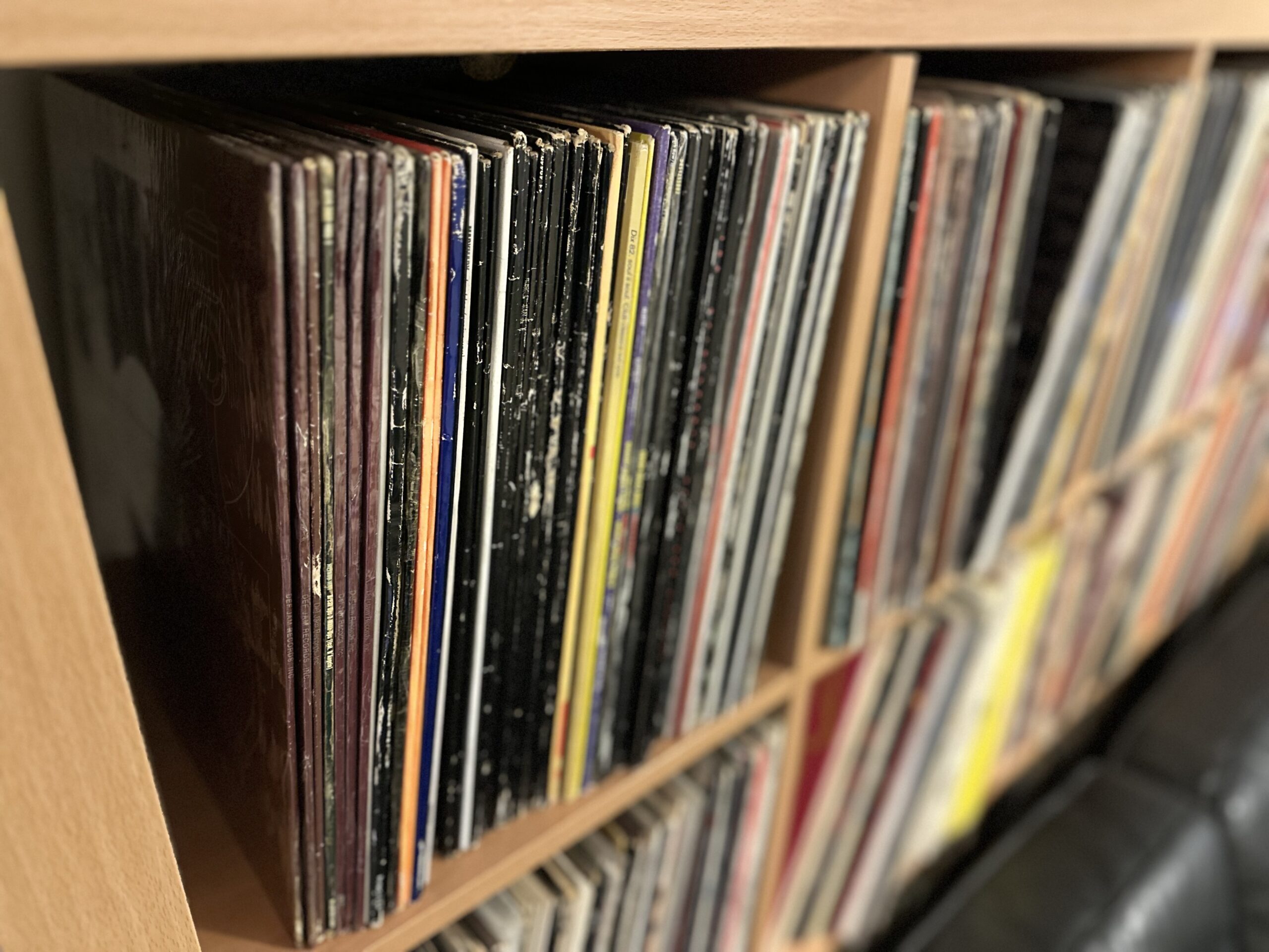 Record shelves with records